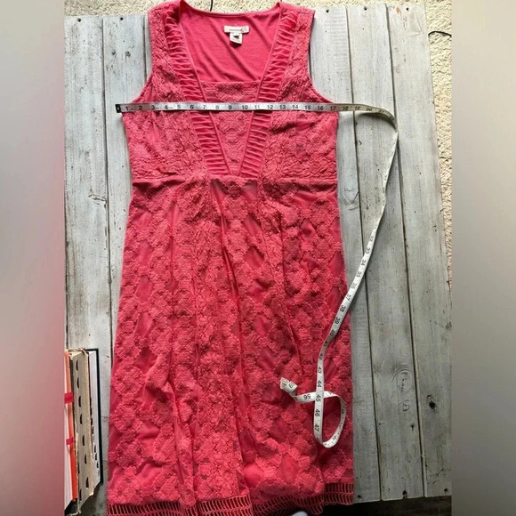 Sundance | lace overlay | coral | sleeveless | midi | dress | size 6 - Picture 6 of 11